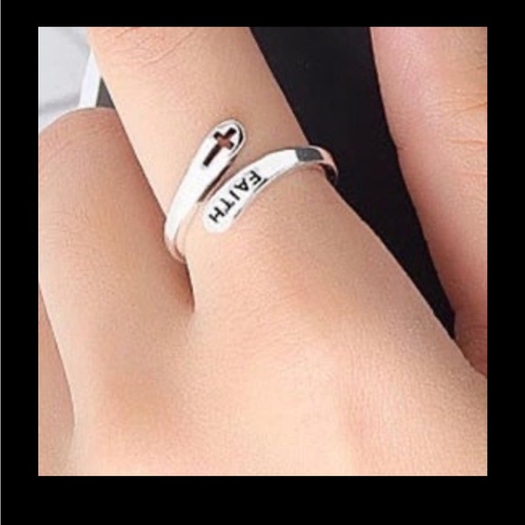Sterling Silver Adjustable ring Faith + Cross ring, adjustable band stamped S925 - Picture 2 of 5